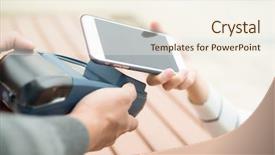  Presentation with nfc technology - Beautiful slide deck featuring card rfid - female paying with nfc technology backdrop and a cream colored foreground