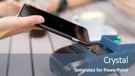  Presentation with pay - Cool new slides with card rfid - friend using cellphone to pay backdrop and a  colored foreground