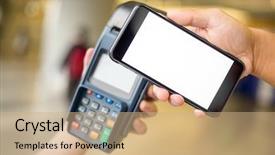  Presentation with nfc - Colorful theme enhanced with card rfid - woman pay by smartphone backdrop and a coral colored foreground