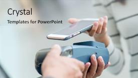  Presentation with phone - Colorful presentation enhanced with card rfid - woman using mobile phone backdrop and a light gray colored foreground