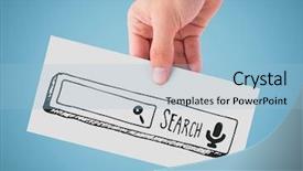  Presentation with search button searching information online - Slide set consisting of card showing grey search bar background and a  colored foreground