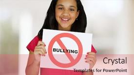  Presentation with teen girl - Colorful slide deck enhanced with card that says no bullying backdrop and a coral colored foreground