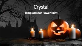  Presentation with gothic castle - PPT theme enhanced with card with pumpkin and candles background and a dark gray colored foreground