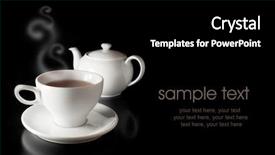  Presentation with high tea - Audience pleasing PPT layouts consisting of card with teapot and cup backdrop and a black colored foreground