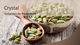  Presentation with cardamom - Colorful theme enhanced with cardamom beans on wooden board backdrop and a soft green colored foreground