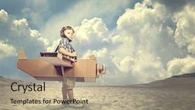  Presentation with filipino child playing - Audience pleasing PPT theme consisting of cardboard airplane in a desert backdrop and a  colored foreground