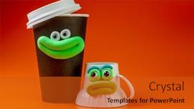  Presentation with advertisement - Colorful slide set enhanced with cardboard-and-porcelain-cups backdrop and a red colored foreground