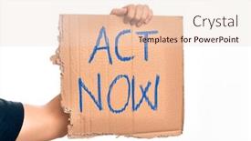  Presentation with text message - Beautiful presentation theme featuring cardboard-banner-act-now-text backdrop and a lemonade colored foreground