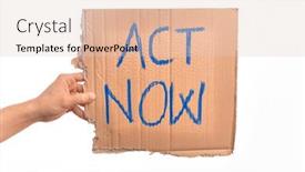  Presentation with text message - Slide deck with cardboard-banner-act-now-text background and a lemonade colored foreground