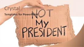  Presentation with president - Amazing PPT theme having cardboard-banner-against-goverment backdrop and a coral colored foreground