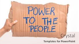  Presentation with cardboard - Theme featuring cardboard-banner-asking-for-people background and a coral colored foreground