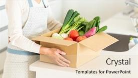  Presentation with cardboard - PPT theme enhanced with cardboard box containing various vegetables background and a lemonade colored foreground