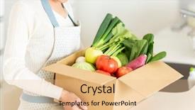  Presentation with outside the box - Presentation design consisting of cardboard box containing various vegetables background and a lemonade colored foreground