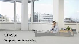  Presentation with new office - Cool new theme with cardboard box in new office backdrop and a light gray colored foreground