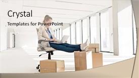  Presentation with full score - Slides consisting of cardboard box in new office background and a sky blue colored foreground