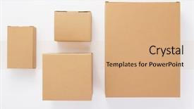  Presentation with cardboard - Cool new PPT layouts with cardboard box isolated on white backdrop and a coral colored foreground