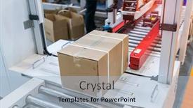  Presentation with conveyor belt - Beautiful theme featuring cardboard-box-of-product-packaging backdrop and a light blue colored foreground