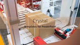  Presentation with belt conveyor - PPT layouts with cardboard-box-of-product-packaging background and a coral colored foreground