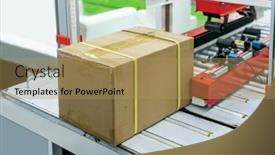  Presentation with conveyor belt - PPT theme featuring cardboard-box-of-product-packaging background and a coral colored foreground