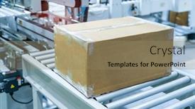  Presentation with belt conveyor - Presentation design having cardboard-box-of-product-packaging background and a coral colored foreground