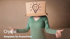  Presentation with light bulb - Amazing slide deck having cardboard box on her head backdrop and a coral colored foreground
