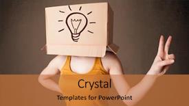  Presentation with light bulb - Audience pleasing slides consisting of cardboard box on her head backdrop and a red colored foreground