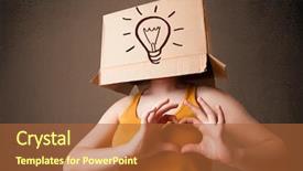  Presentation with light bulb - Beautiful PPT theme featuring cardboard box on her head backdrop and a  colored foreground