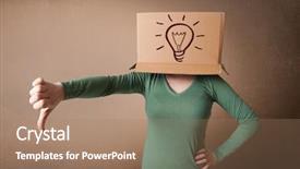  Presentation with business woman standing on maze - Audience pleasing PPT theme consisting of cardboard box on her head backdrop and a coral colored foreground