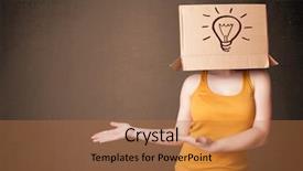  Presentation with business woman standing on maze - Colorful slide deck enhanced with cardboard box on her head backdrop and a coral colored foreground