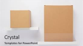  Presentation with cardboard - Beautiful presentation design featuring cardboard box on wooden shelf backdrop and a light gray colored foreground