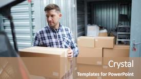  Presentation with container - Audience pleasing theme consisting of cardboard box while loading automobile backdrop and a coral colored foreground
