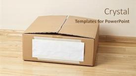  Presentation with storage - Slide deck enhanced with cardboard box with blank label moving storage concept background and a lemonade colored foreground