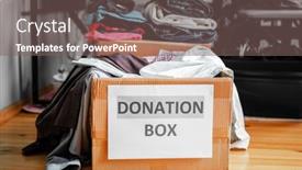  Presentation with donation - Beautiful presentation theme featuring cardboard-box-with-donation-clothes backdrop and a gray colored foreground