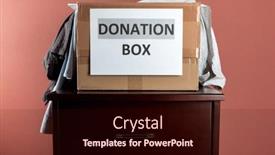 Presentation with donation - Slides featuring cardboard-box-with-donation-clothes background and a wine colored foreground