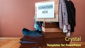 Presentation with donation - Cool new presentation theme with cardboard-box-with-donation-clothes backdrop and a tawny brown colored foreground