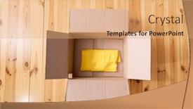  Presentation with donation - Amazing PPT theme having cardboard-box-with-donation-clothes backdrop and a coral colored foreground