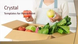  Presentation with hydroponics vegetables hydroponic vegetable - Audience pleasing presentation design consisting of cardboard box with various vegetables backdrop and a sky blue colored foreground