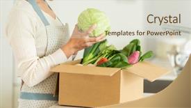  Presentation with vegetables coconut - Presentation theme featuring cardboard box with various vegetables background and a lemonade colored foreground