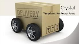  Presentation with express delivery - Presentation design with cardboard box with wheels - delivery background and a coral colored foreground
