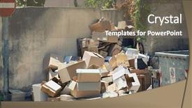  Presentation with garbage - PPT theme with cardboard boxes full of trash background and a violet colored foreground