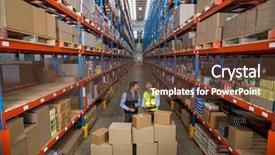  Presentation with managers - Theme consisting of cardboard boxes in a warehouse background and a tawny brown colored foreground