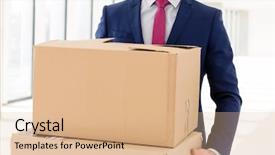  Presentation with cardboard art sculpture - Amazing theme having cardboard boxes in new office backdrop and a coral colored foreground