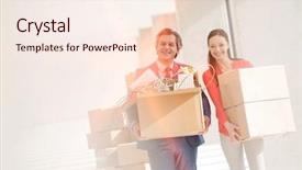  Presentation with new office - Beautiful PPT layouts featuring cardboard boxes in new office backdrop and a lemonade colored foreground