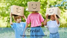  Presentation with play children - Colorful PPT layouts enhanced with cardboard boxes in the garden backdrop and a light blue colored foreground