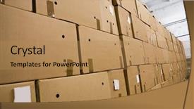  Presentation with cardboard art sculpture - PPT theme having cardboard boxes in the storehouse background and a  colored foreground