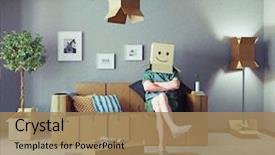  Presentation with cardboard - Beautiful PPT theme featuring cardboard boxes instead of furniture backdrop and a coral colored foreground