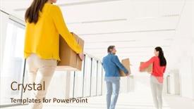  Presentation with new beginnings - Theme consisting of cardboard boxes moving into new background and a cream colored foreground