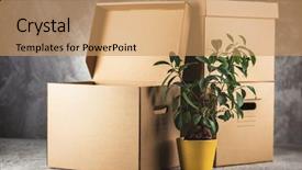  Presentation with boxes - Presentation having cardboard boxes on grey background background and a coral colored foreground