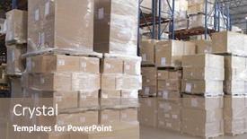  Presentation with distribution - PPT theme with cardboard boxes stacked in distribution background and a coral colored foreground