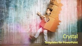  Presentation with dragon - Colorful presentation design enhanced with cardboard dragon dinosaur childhood fantasy backdrop and a tawny brown colored foreground